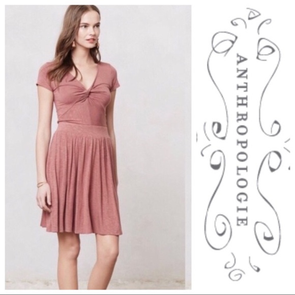 Anthropologie Rose-Tone Twist Front Short Dress